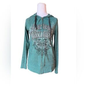 Harley-Davidson Whiskey Row Prescott AZ Zip Hoodie Teal Graphic Sweatshirt Sz M